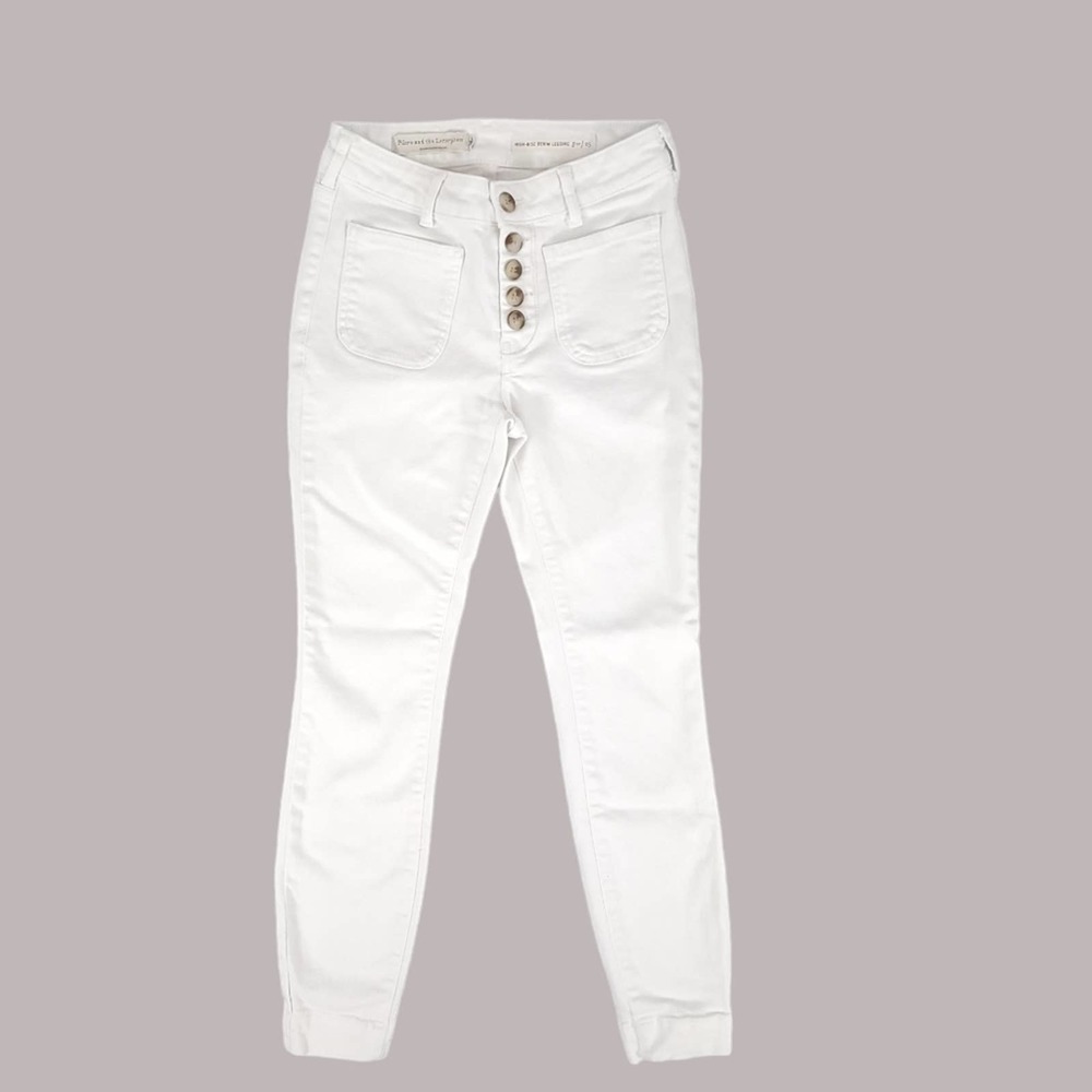 Pilcro Anthropologie White High-Rise Button-Fly Skinny Denim Pants Jeans